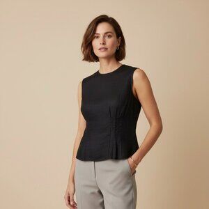 NWT!! J. CREW Pintuck Shell Top Blouse Ramie Solid Black Pleated Preppy Size 10